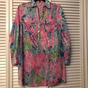 Lilly Pulitzer Captiva tunic cover up dress Let’s Cha Cha xsmall collar v-neck